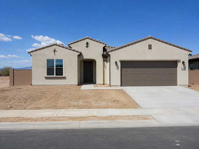 A single-story stucco home in Arizona featured for a new construction inspection.